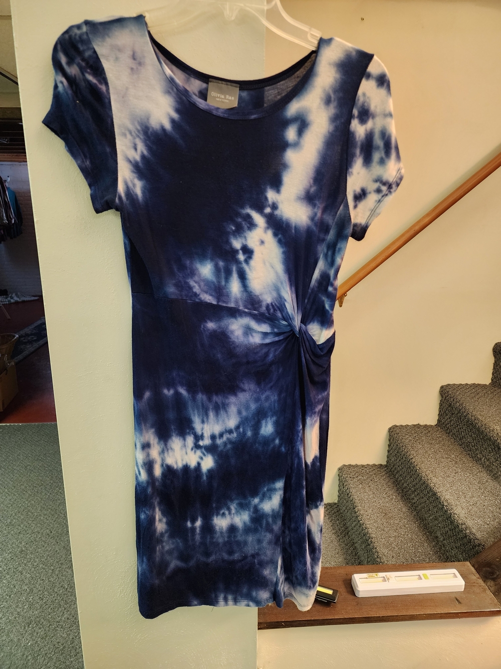 Olivia Rae Navy and White Tie-Dye Knot-Front Mini Dress Sz S